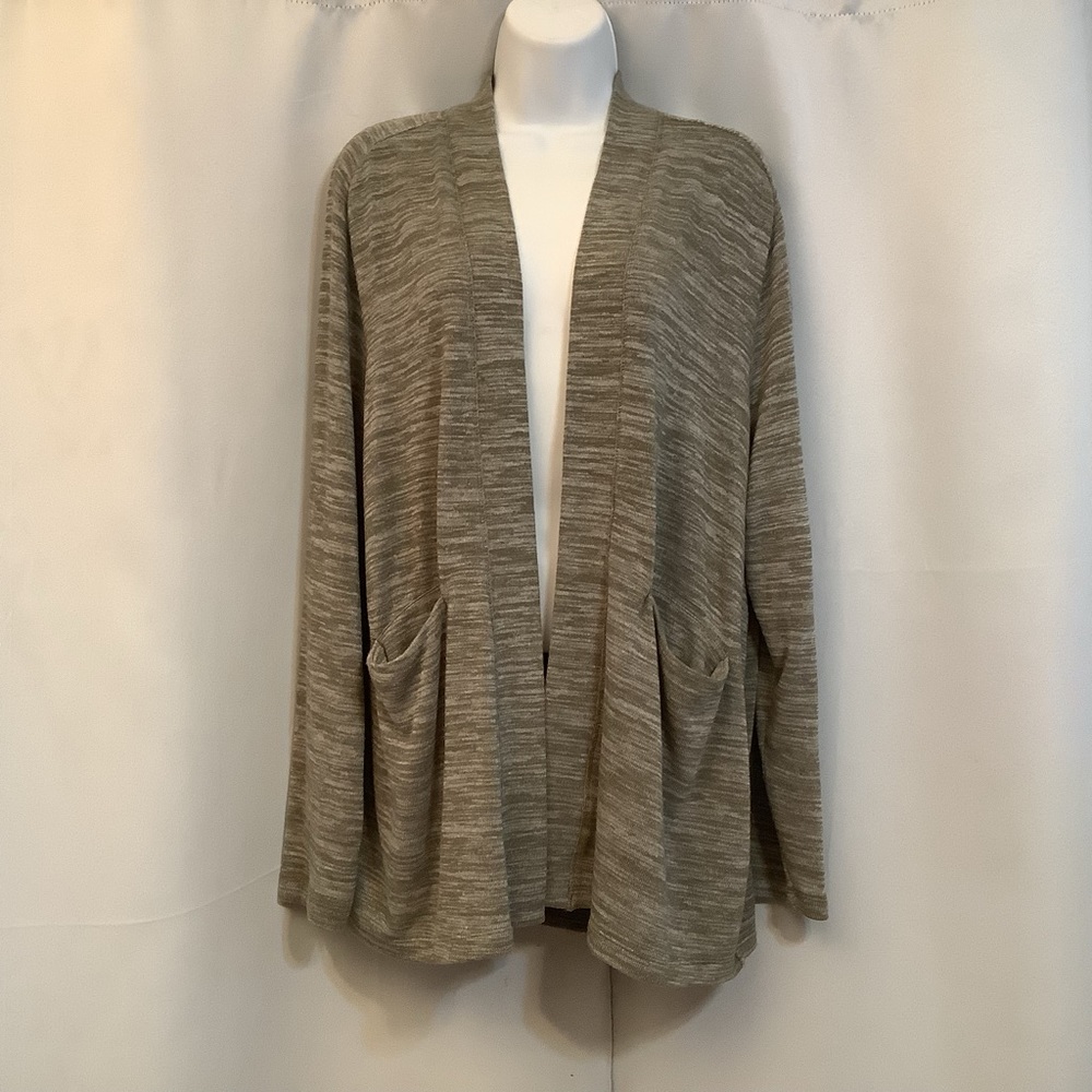 Roots Cardigan Women’s XL Open Front Olive Green Mix Grey